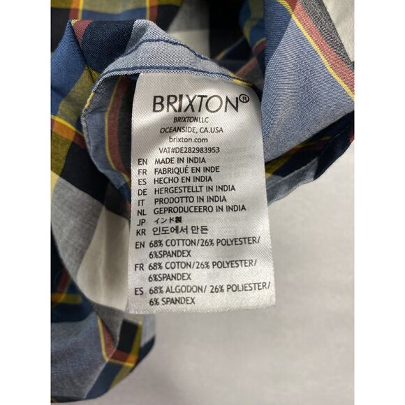 Brixton Shirt Mens Medium Blue Plaid Short Sleeve Button up Casual School Work - Picture 5 of 5